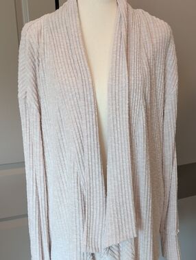 Light Cream Ribbed Open-Front Women's Sweater Cardigan